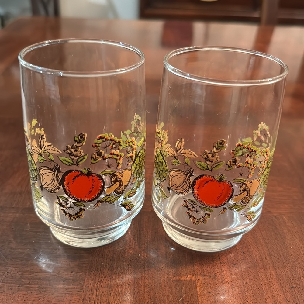 Vintage Dominion Glass Fall Harvest Pumpkin Set of 2 Kitchen Drinking Glasses